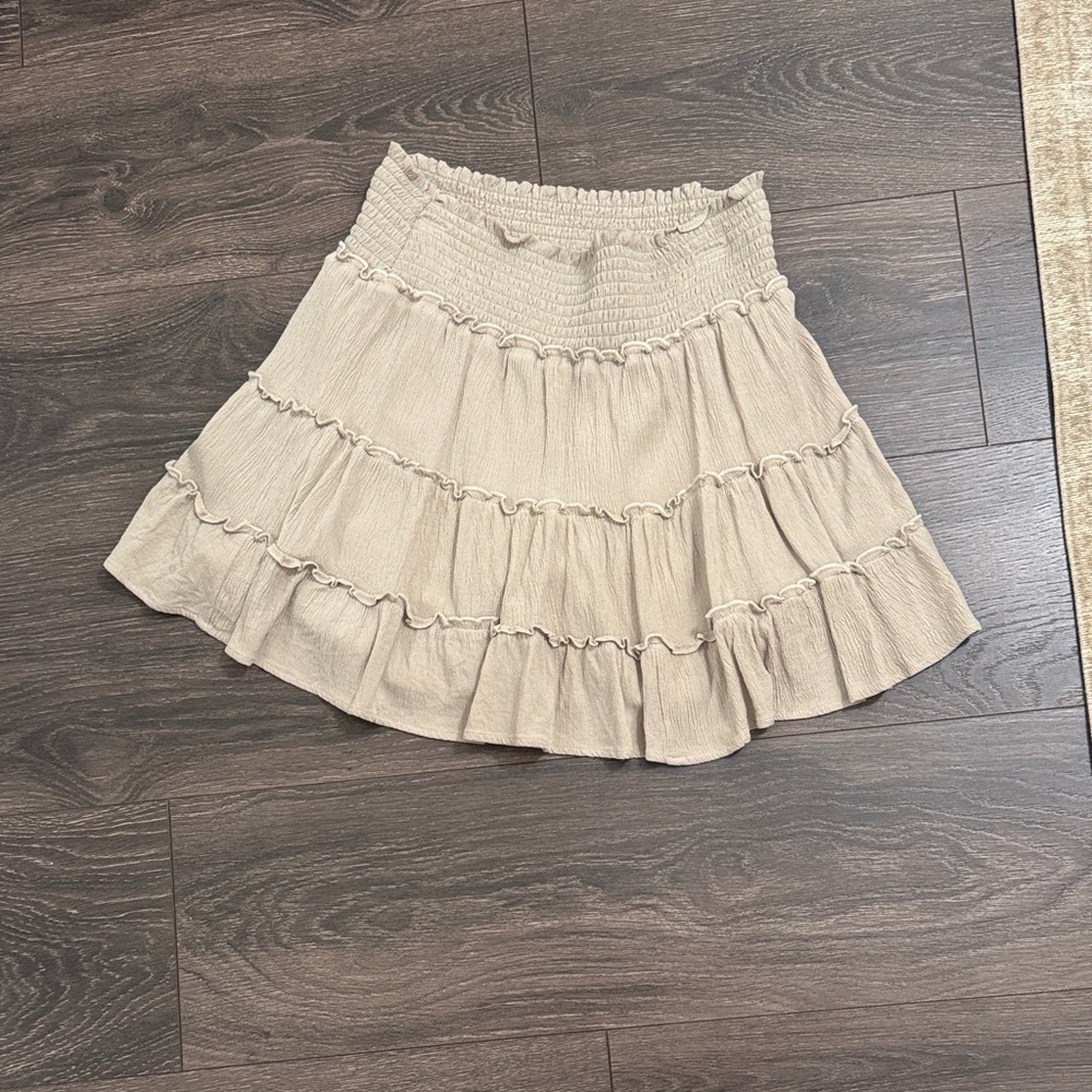 Pink Lily Cream Ruffled Mini Skirt